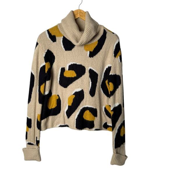 Anthropologie Moth Georgia Leopard Print Turtleneck Sweater Tan Black, Size XS - Picture 2 of 12